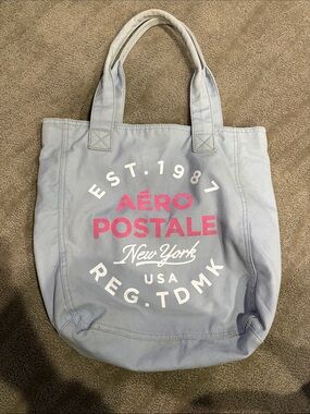 Aeropostale Light Blue Canvas Tote with Pink Logo Text
